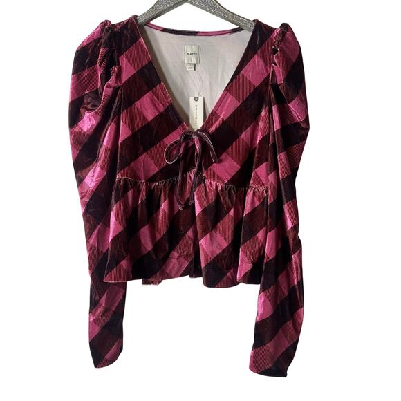 Anthropologie Tops - Anthropologie Maeve Velvet Pink Plaid Babydoll Top NEW
